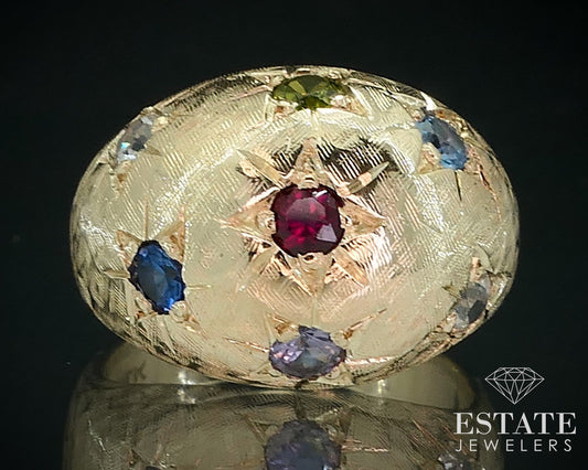 Vintage 14k Yellow Gold Multi Gem Star Domed Ladies Band Ring 8.4g i17887