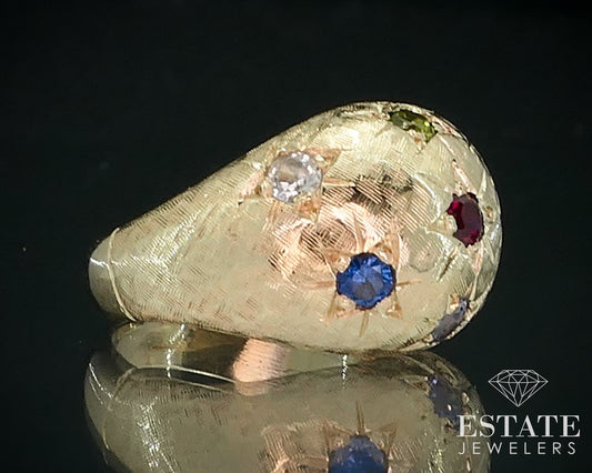 Vintage 14k Yellow Gold Multi Gem Star Domed Ladies Band Ring 8.4g i17887