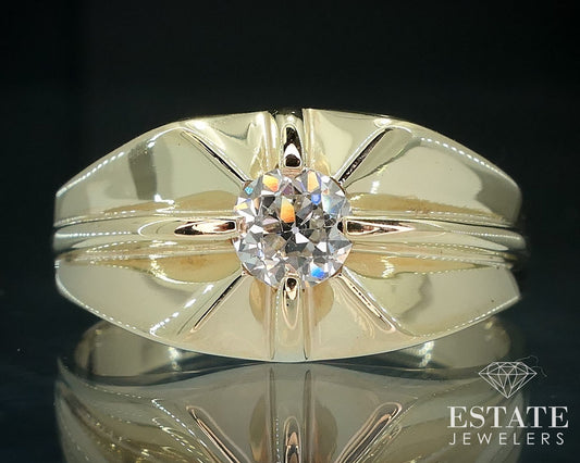 14k Yellow Gold European Natural .60ct Diamond Mens Belcher Ring 8.2g i17906