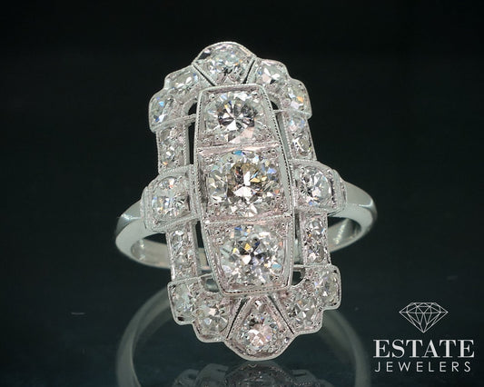 Antique Edwardian Platinum Natural 1ctw Diamond Filigree Shield Ring 5.4g i17892