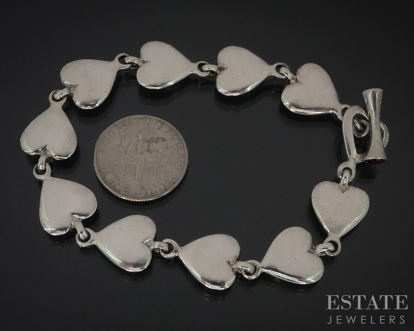 Sterling Silver Natural Garnet Heart Link Tennis Bracelet 17.9g 6.75"L i18027