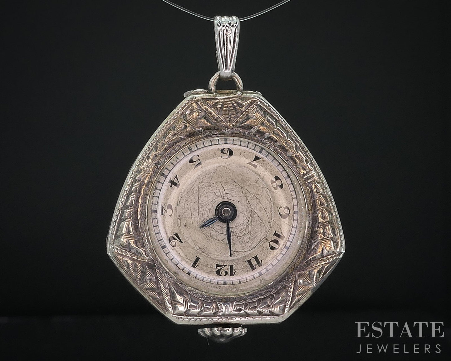 Antique Victorian Sterling Silver Engraved Mauran Watch Pendant 12.4g i18026