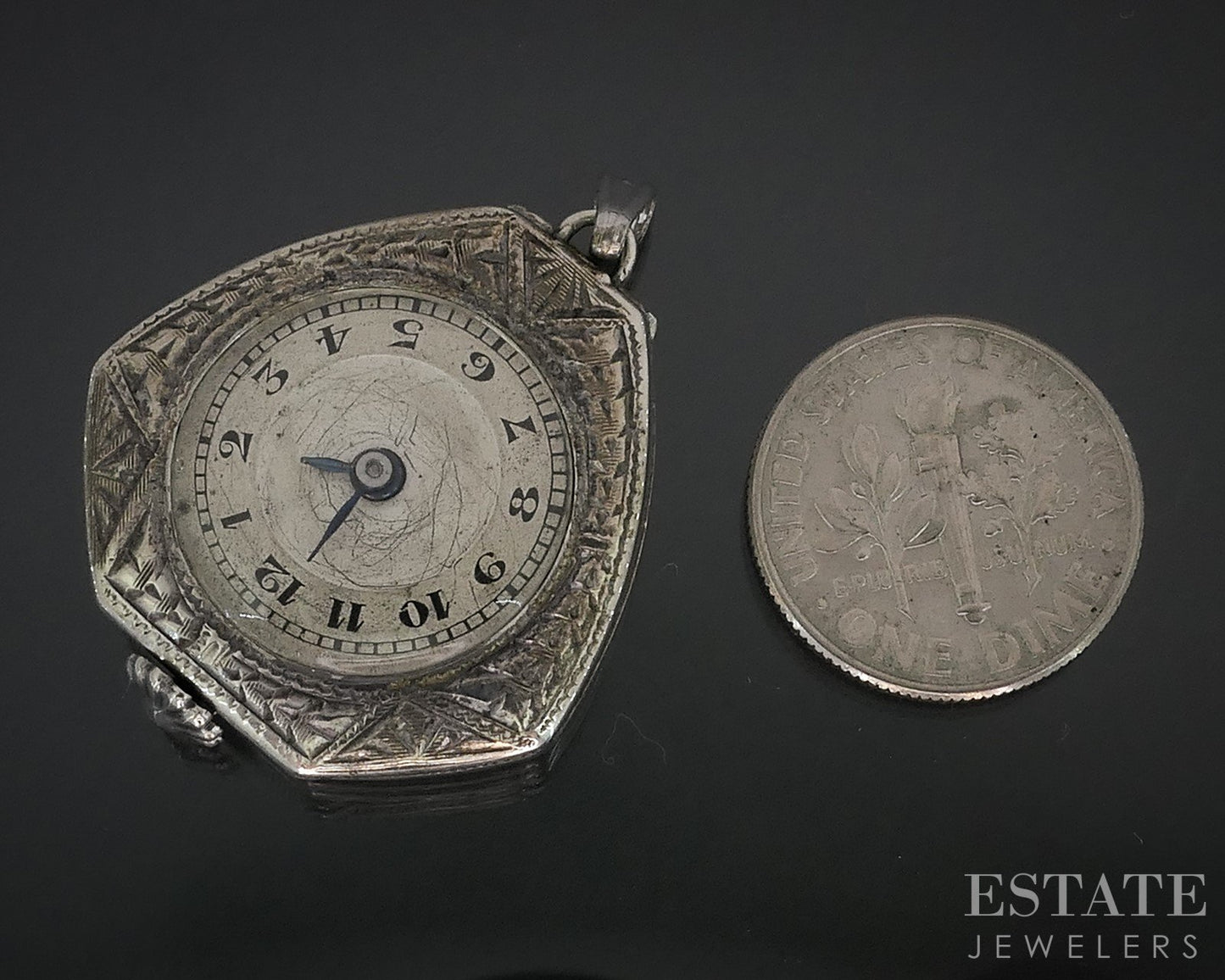 Antique Victorian Sterling Silver Engraved Mauran Watch Pendant 12.4g i18026