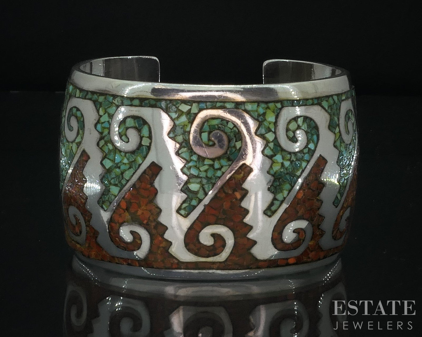 Sterling Turquoise & Coral Navajo Emerson Kinzel Cuff Bracelet 97g i18020