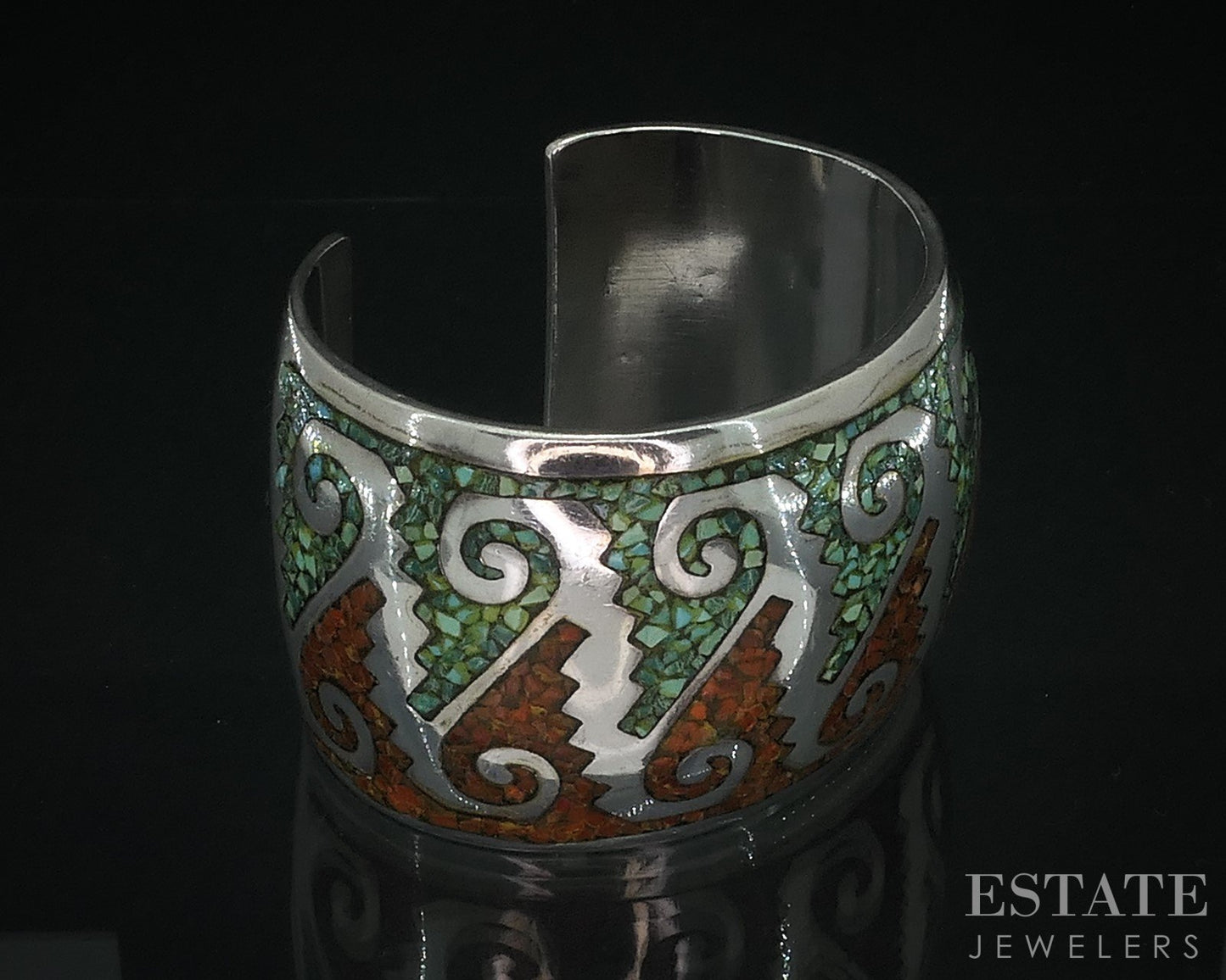 Sterling Turquoise & Coral Navajo Emerson Kinzel Cuff Bracelet 97g i18020