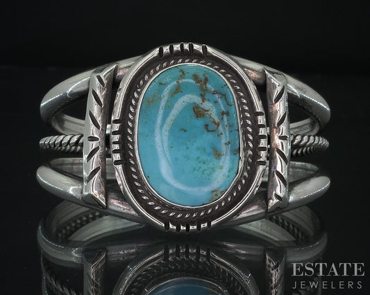 Vintage Sterling Navajo Natural Turquoise Cuff Bracelet 52.7g i18014