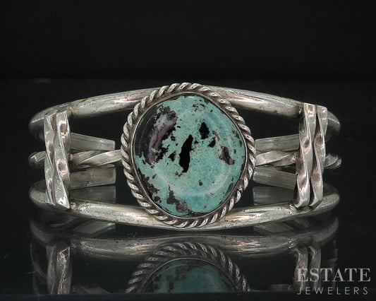 Vintage Sterling Navajo Natural Turquoise Ladies Cuff Bracelet 25.1g i18013