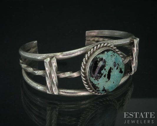 Vintage Sterling Navajo Natural Turquoise Ladies Cuff Bracelet 25.1g i18013
