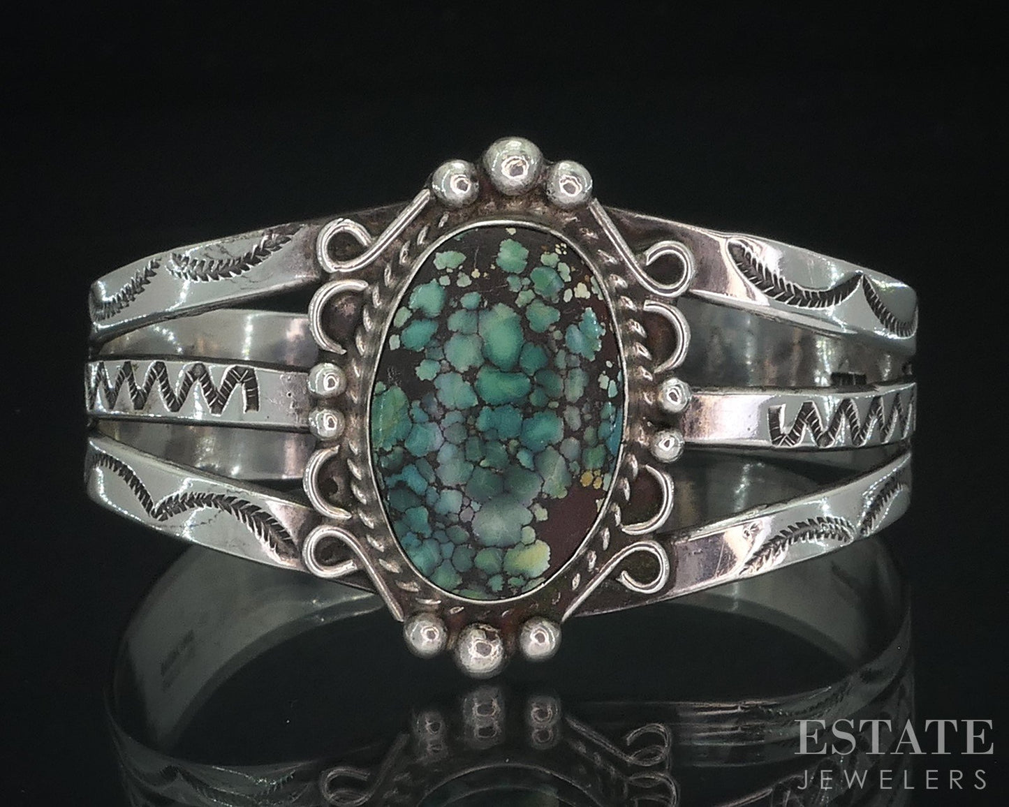 Vintage Sterling Navajo Natural Spiderweb Turquoise Cuff Bracelet 26.7g i18012