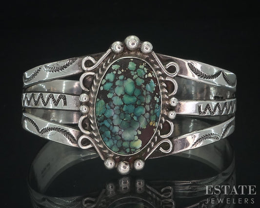 Vintage Sterling Navajo Natural Spiderweb Turquoise Cuff Bracelet 26.7g i18012