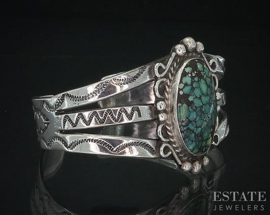 Vintage Sterling Navajo Natural Spiderweb Turquoise Cuff Bracelet 26.7g i18012