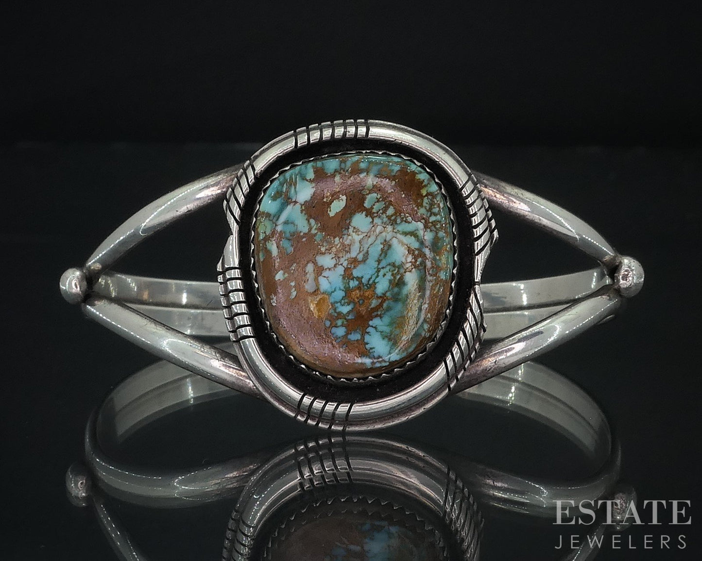 Vintage Sterling Navajo Natural Turquoise Tia Long Cuff Bracelet 22.8g i18010