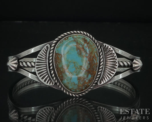 Vintage Sterling Navajo Natural Turquoise Sheila Tso Cuff Bracelet 23.6g i18009