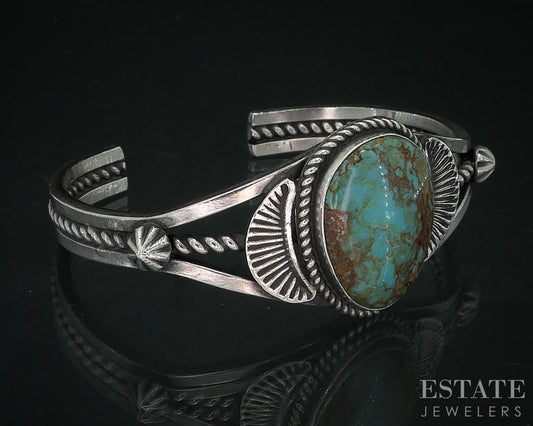 Vintage Sterling Navajo Natural Turquoise Sheila Tso Cuff Bracelet 23.6g i18009