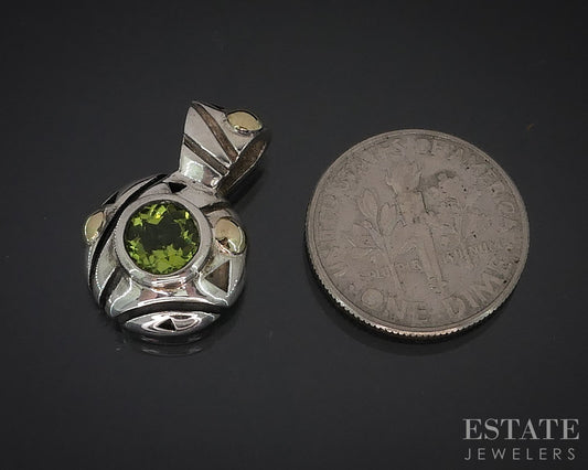 18k & Sterling Natural Peridot James Avery Beaded Pendant 4.1g i18004