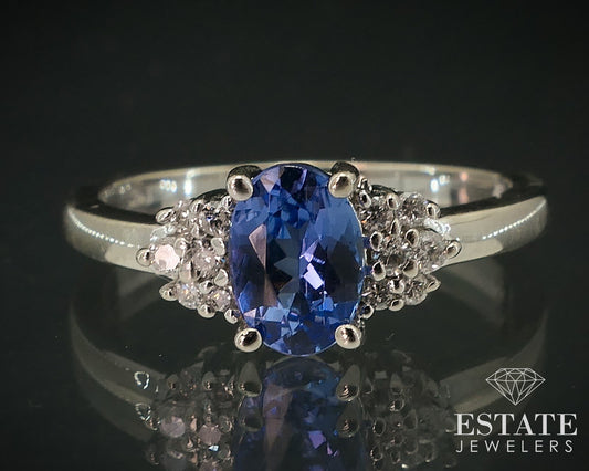 14k White Gold Oval Natural Tanzanite & Diamond Ladies Ring 2.8g i17950b