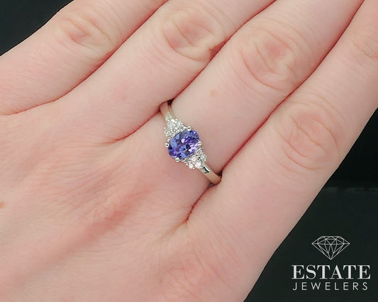 14k White Gold Oval Natural Tanzanite & Diamond Ladies Ring 2.8g i17950b