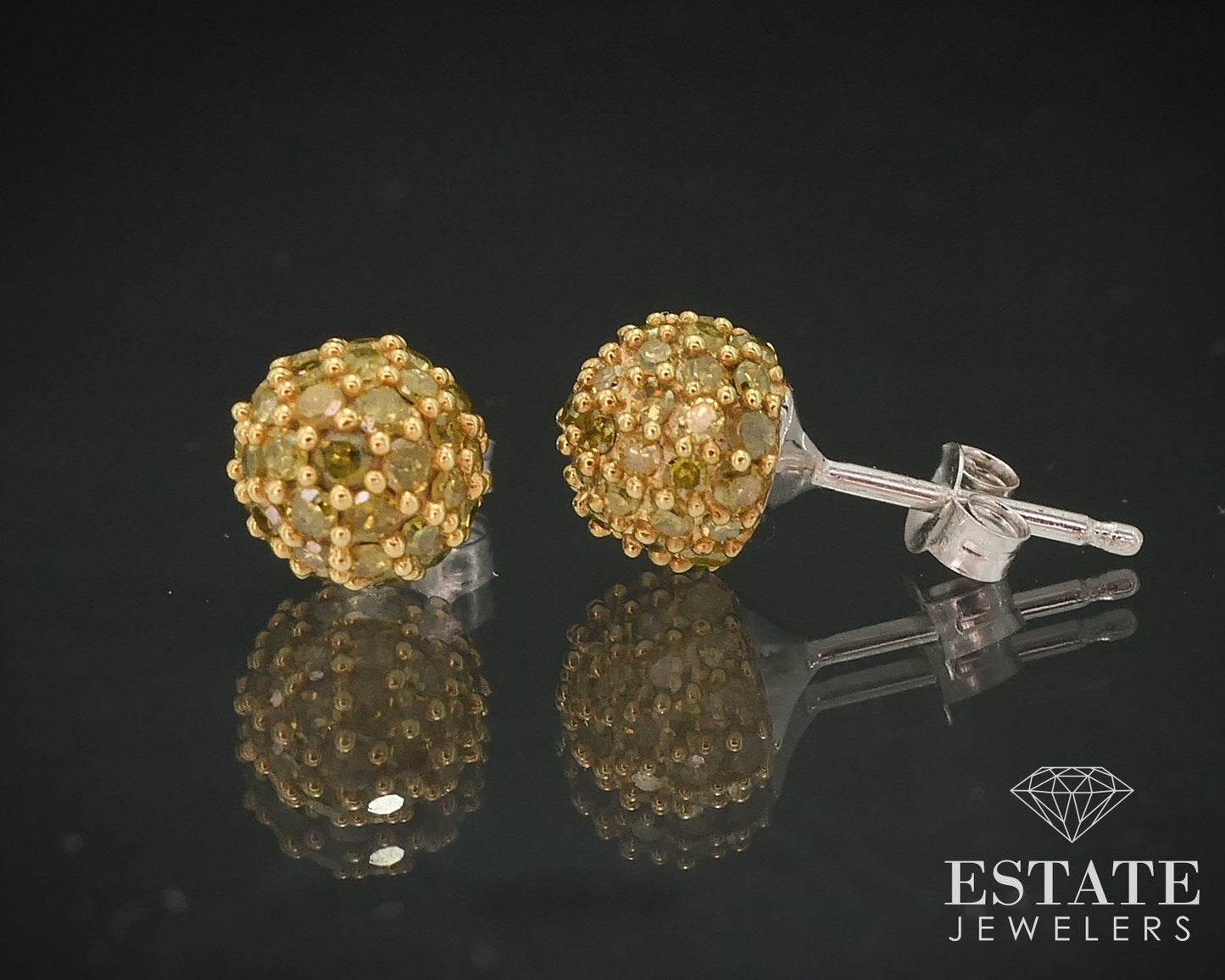 10k White Gold 6mm Natural Yellow Diamond Ball Stud Earrings 1.5g i17949b