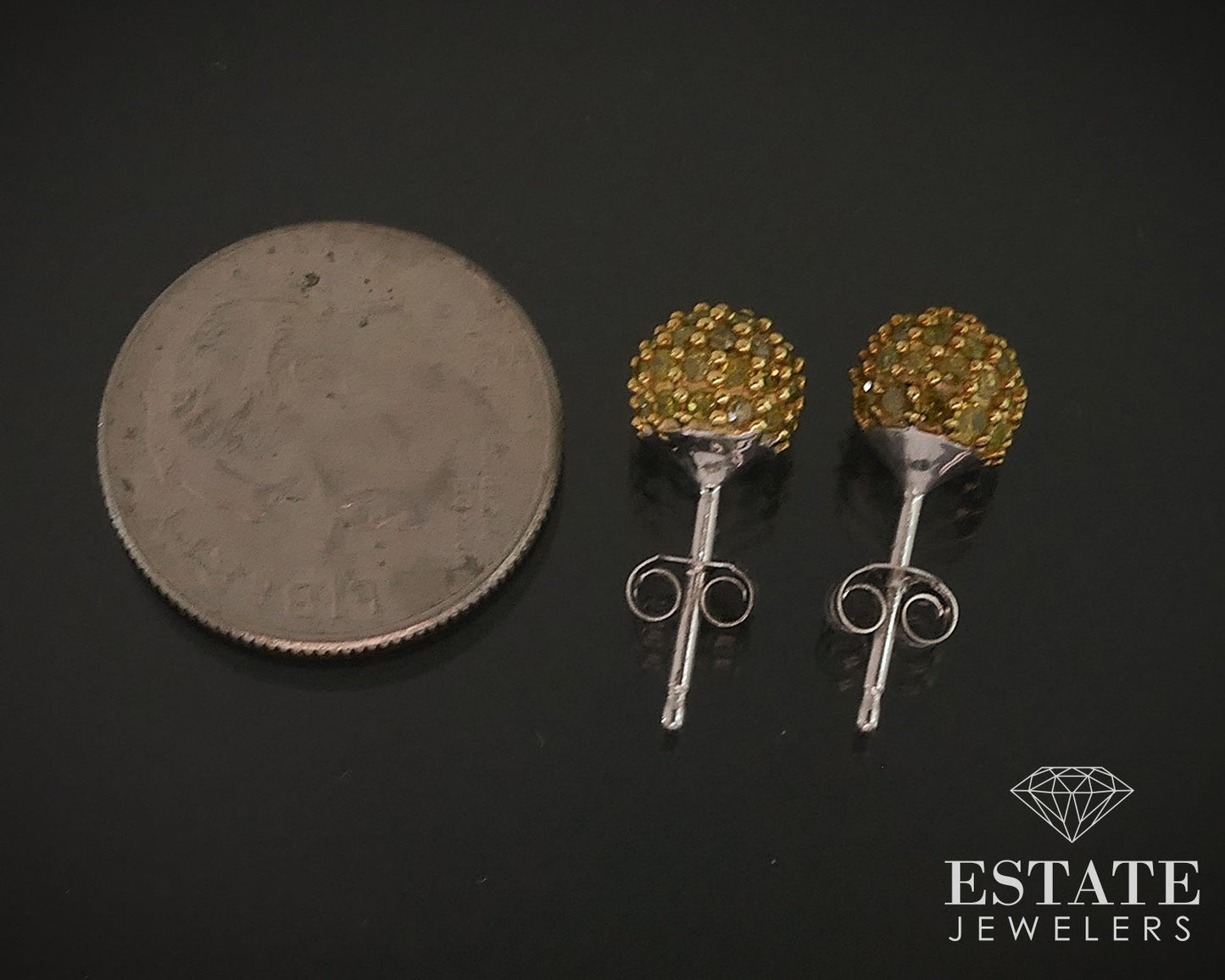 10k White Gold 6mm Natural Yellow Diamond Ball Stud Earrings 1.5g i17949b