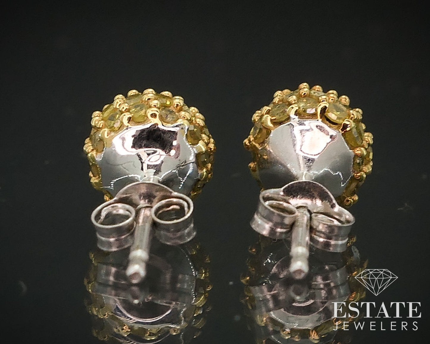 10k White Gold 6mm Natural Yellow Diamond Ball Stud Earrings 1.5g i17949b