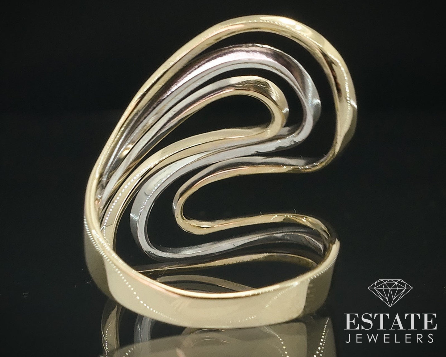 14K Yellow & White Gold Open Bypass Ladies Band Ring 4.6g i17953b