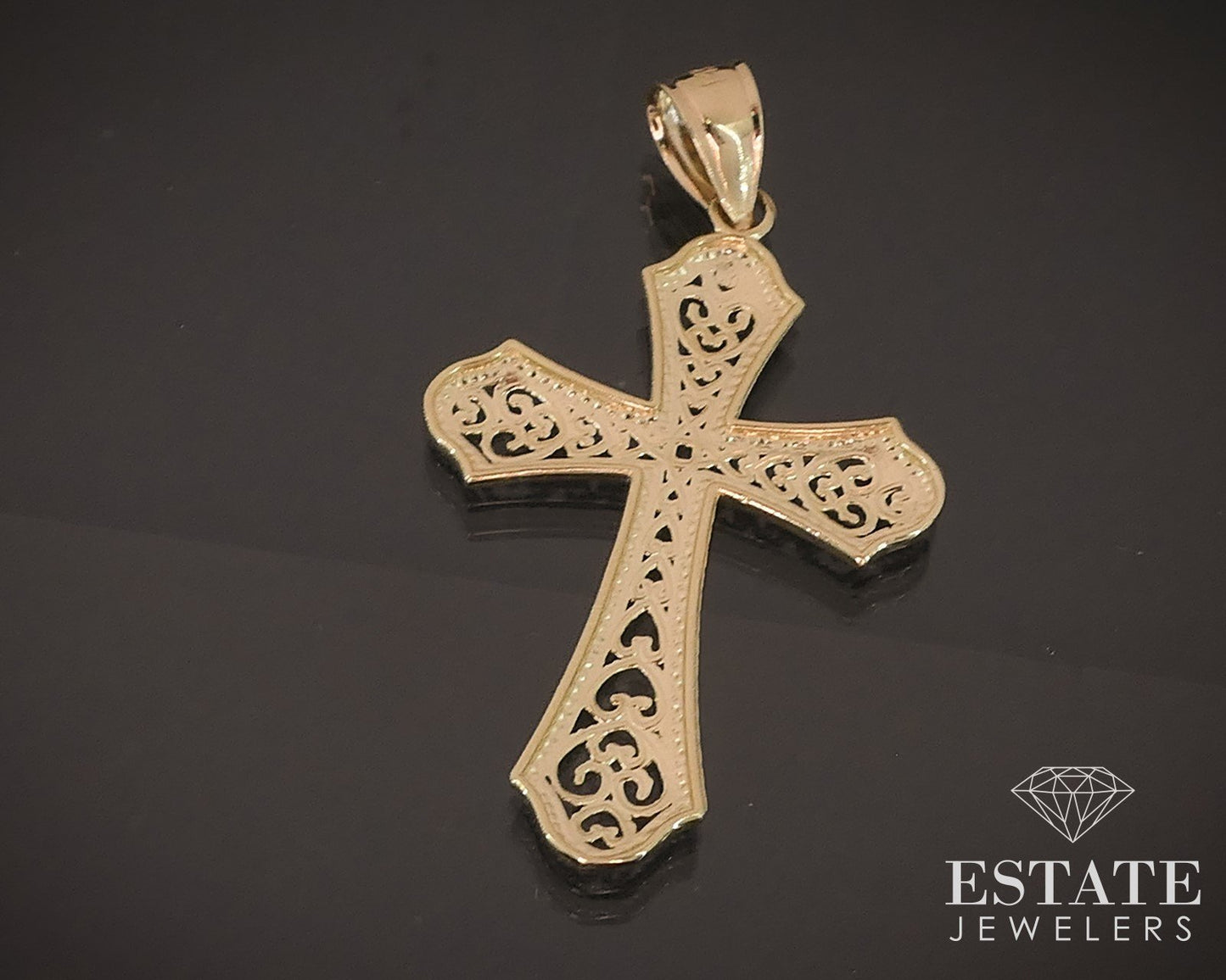 Vintage 14k Yellow & White Gold Filigree Ladies Cross Pendant 2.1g i17961b