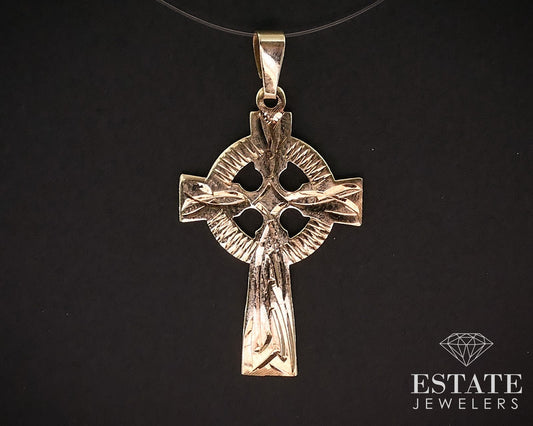 Antique 9k Yellow Gold Celtic Cross Charm Pendant i17962b