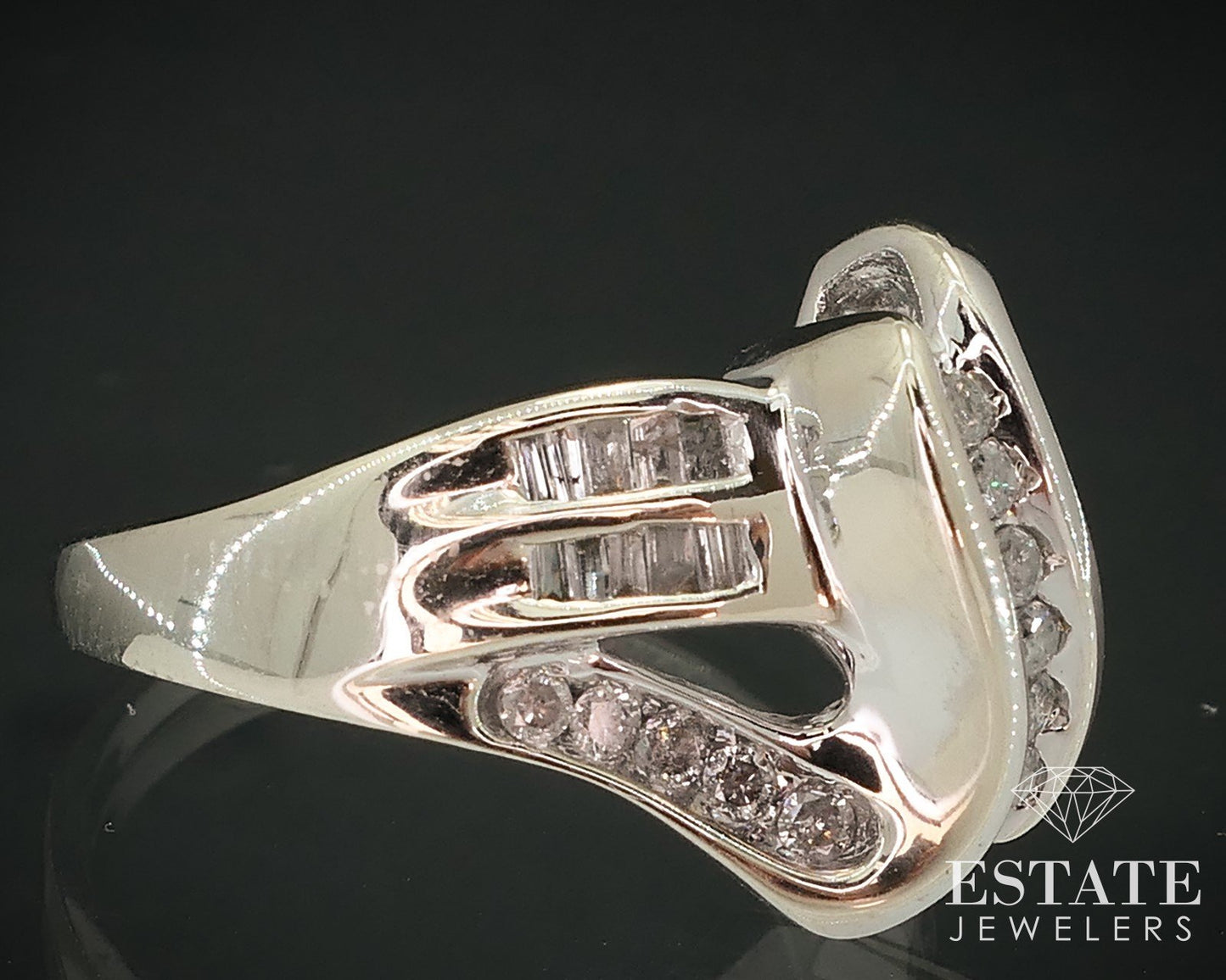 10k White Gold Natural .36ctw Diamond Crossover Ladies Band Ring 3.9g i17965b