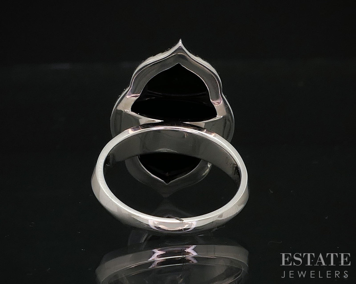 14k White Gold Marquise Natural .84ctw Diamond & Onyx Cocktail Ring 7.4g i14806