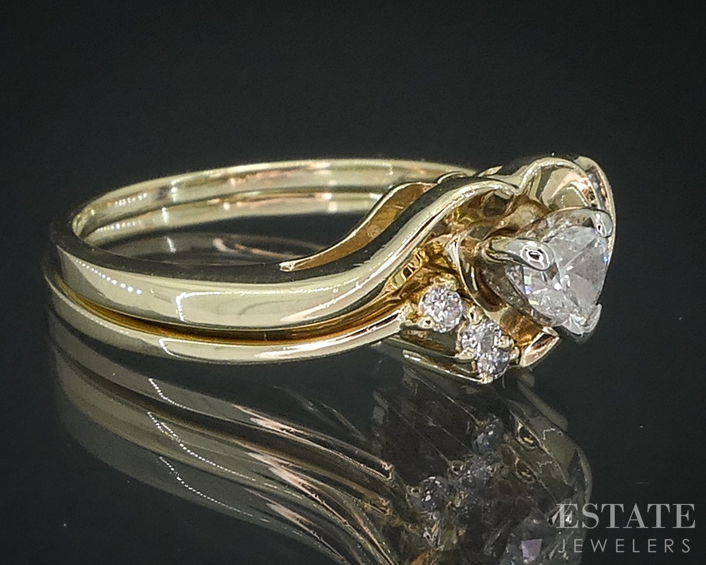 14k Yellow Gold Heart Natural .21ctw Diamond Ladies Wedding Set 4.5g i18084b