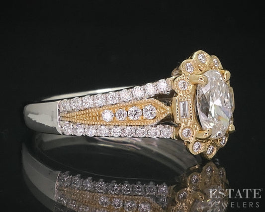 14k Two Tone Gold Oval Natural .88ctw Diamond Halo Engagement Ring 4.1g i14790