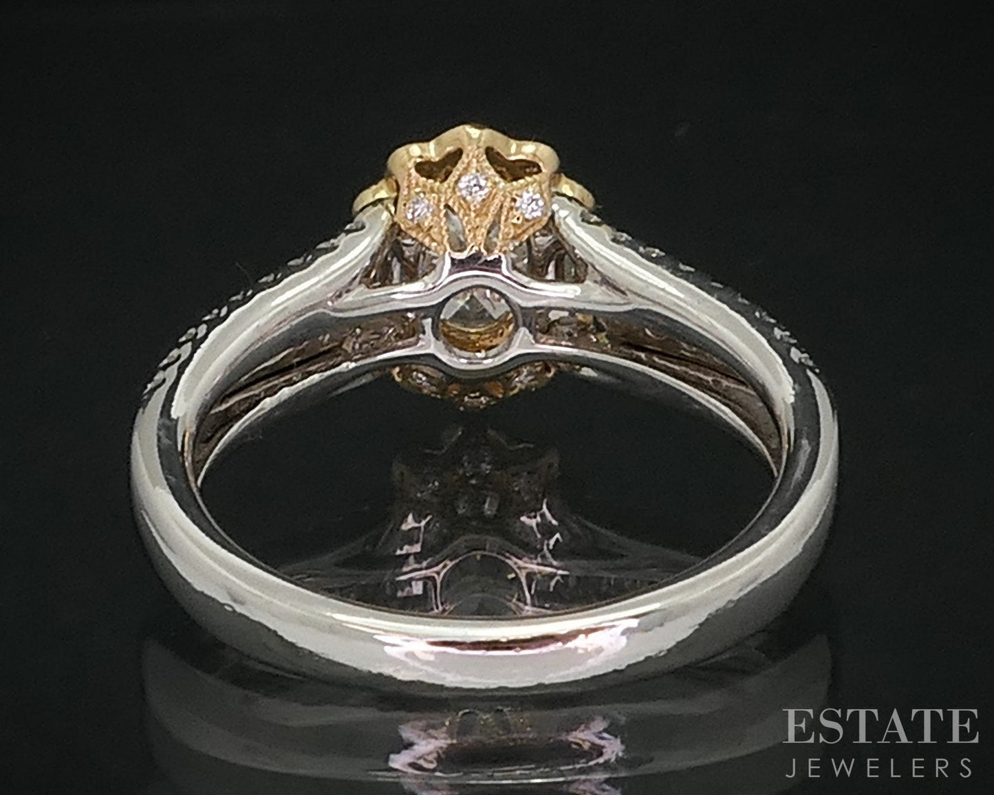 14k Two Tone Gold Oval Natural .88ctw Diamond Halo Engagement Ring 4.1g i14790