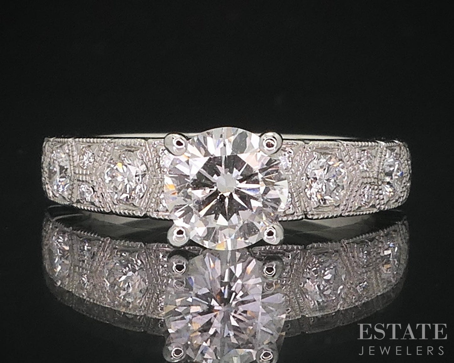 14k White Gold Round Natural 1.14ctw Diamond Engagement Ring 4.4g p58335
