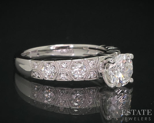 14k White Gold Round Natural 1.14ctw Diamond Engagement Ring 4.4g i14791