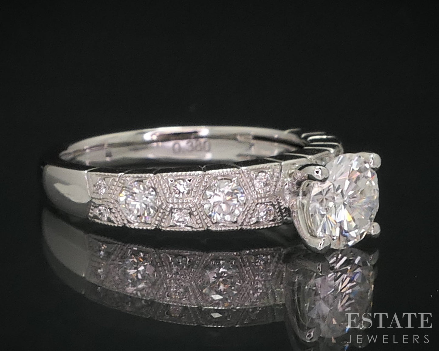 14k White Gold Round Natural 1.14ctw Diamond Engagement Ring 4.4g i14791