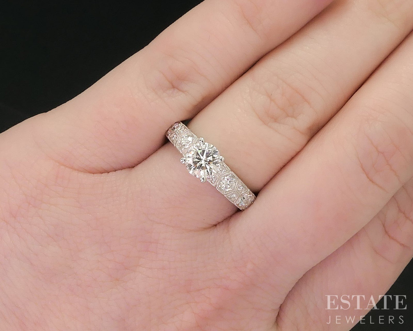 14k White Gold Round Natural 1.14ctw Diamond Engagement Ring 4.4g p58335