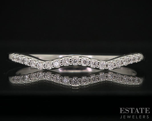 14k White Gold Natural .08ctw Diamond Ladies Curved Wedding Band 1.4g i14793