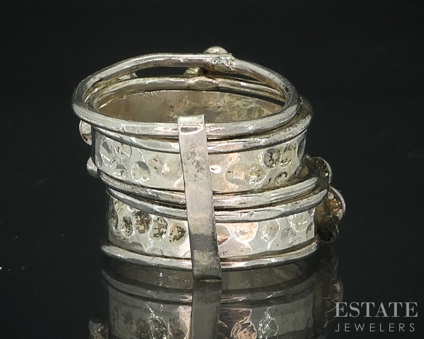 Vintage Sterling Turquoise & Coral Southwestern Stacked Band Ring 9.6g i18169