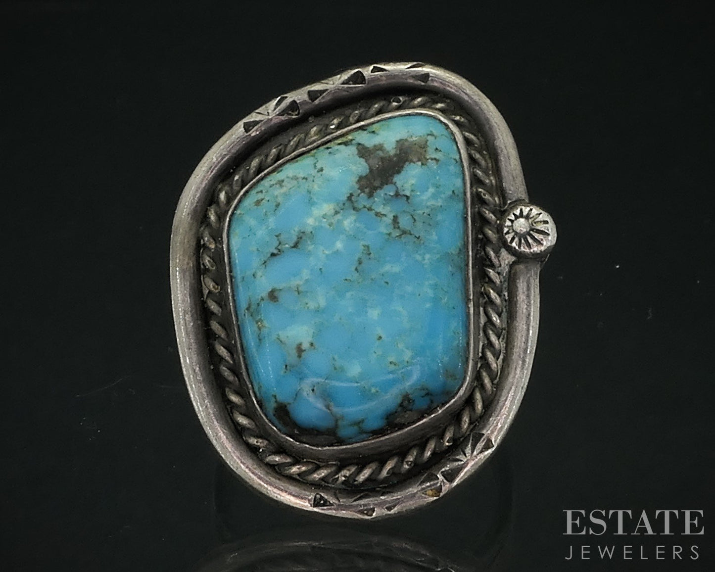 Vintage Sterling Prince Trading Co. Natural Turquoise Navajo Ring 8.9g i18167
