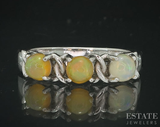 Sterling Silver Natural Jelly Opal Ladies Band Ring 2.2g i18166