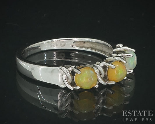Sterling Silver Natural Jelly Opal Ladies Band Ring 2.2g i18166