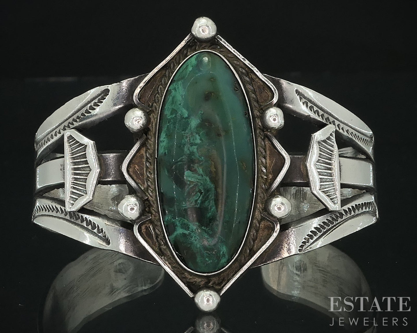 Vintage Sterling Natural Green Turquoise Navajo Cuff Bracelet 33.8g i18161