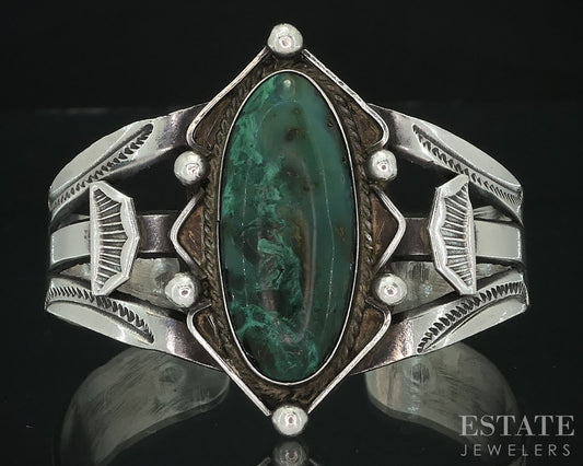Vintage Sterling Natural Green Turquoise Navajo Cuff Bracelet 33.8g i18161