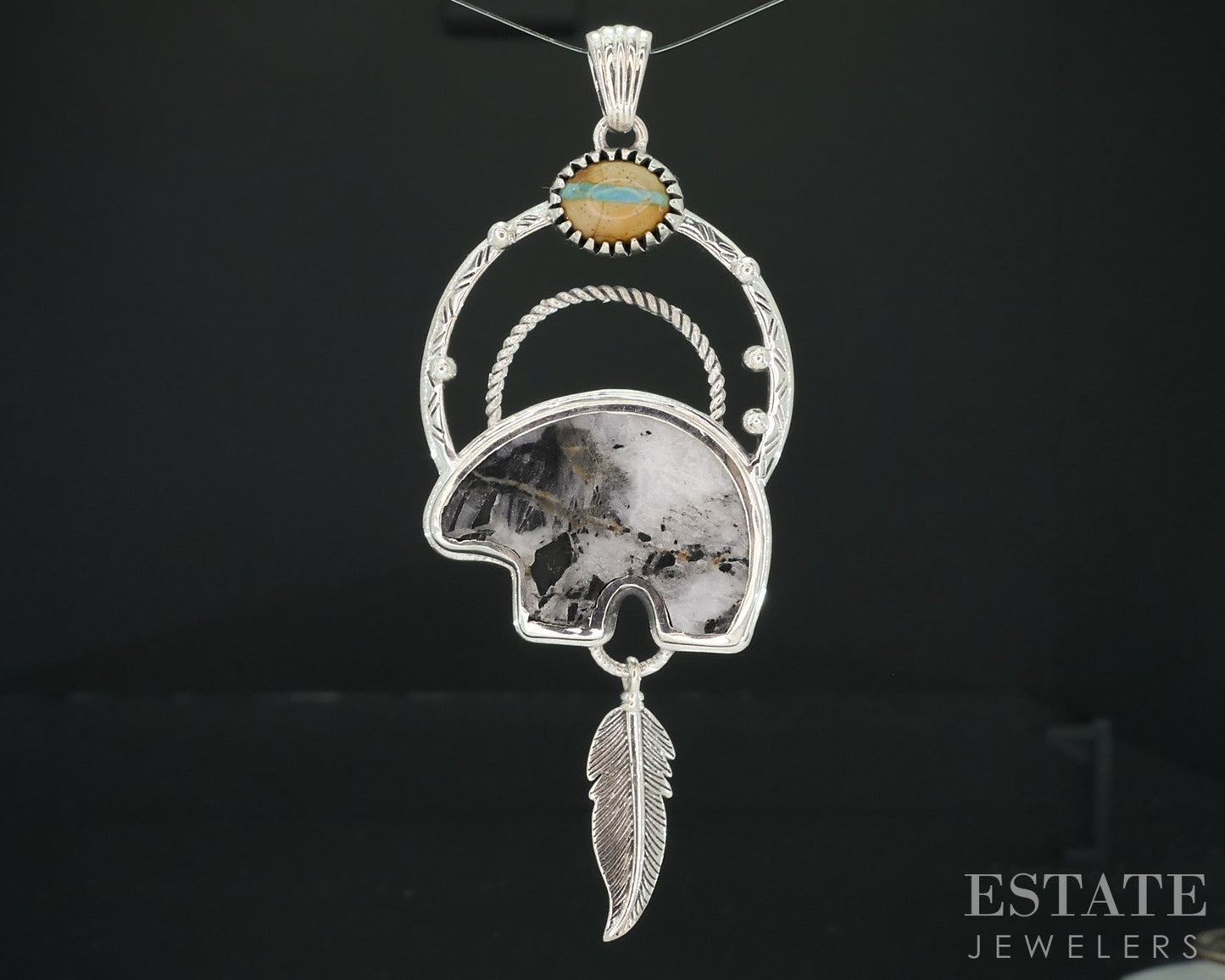 Sterling White Buffalo Turquoise & Turquoise Bear D'Joy Pendant 16g i18156