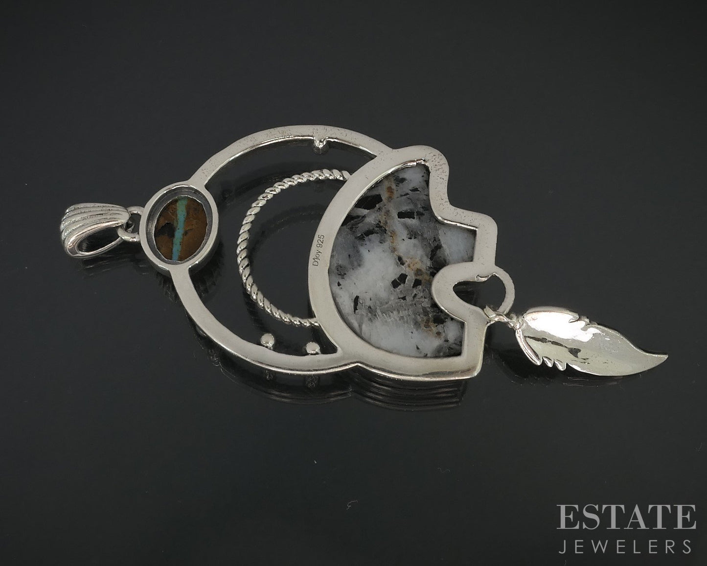 Sterling White Buffalo Turquoise & Turquoise Bear D'Joy Pendant 16g i18156