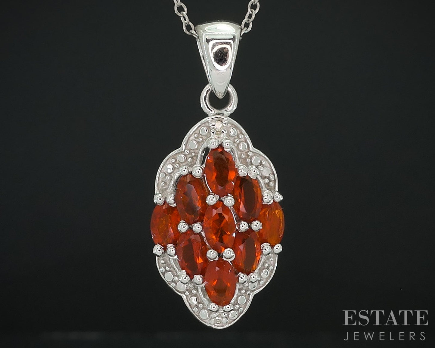 Sterling Natural Mexican Fire Opal & Diamond Ladies Necklace 4.6g i18155