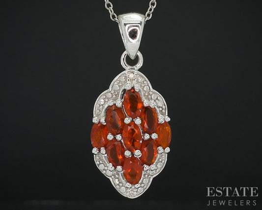 Sterling Natural Mexican Fire Opal & Diamond Ladies Necklace 4.6g i18155