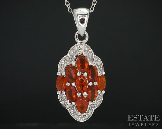 Sterling Natural Mexican Fire Opal & Diamond Ladies Necklace 4.6g i18155