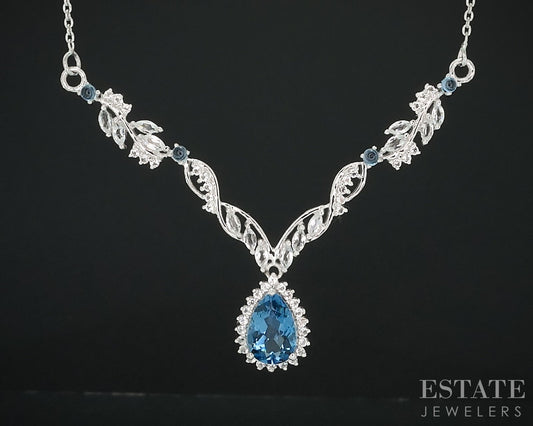 Sterling Silver Natural Blue & White Topaz Ladies Lariat Necklace 10.1g i18151
