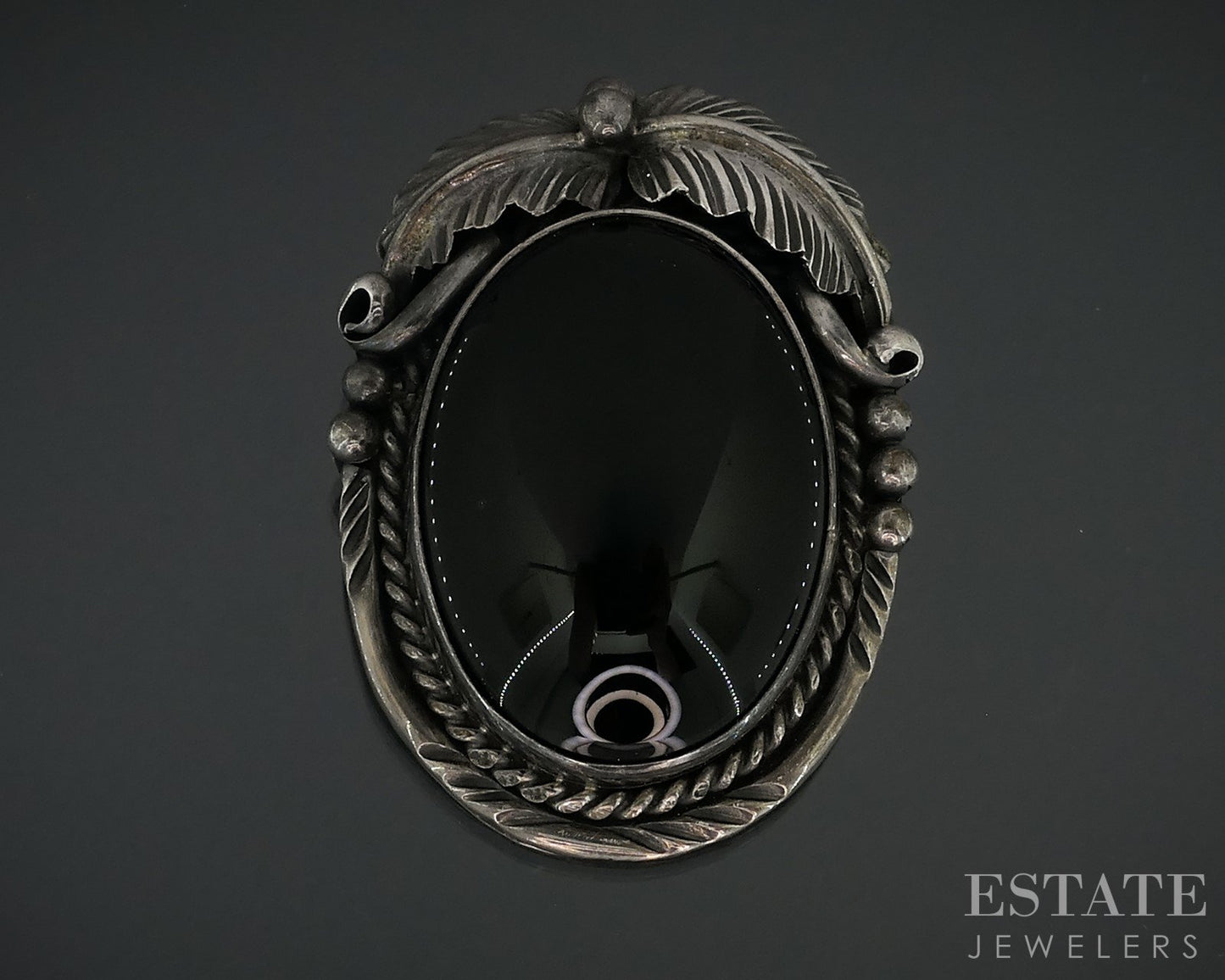 Vintage Sterling Marvin Slim Natural Black Onyx Navajo Pin Brooch 18.5g i18150